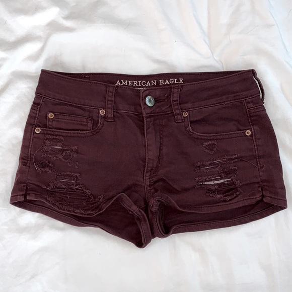 American eagle maroon “shortie” jean shorts - Picture 1 of 2